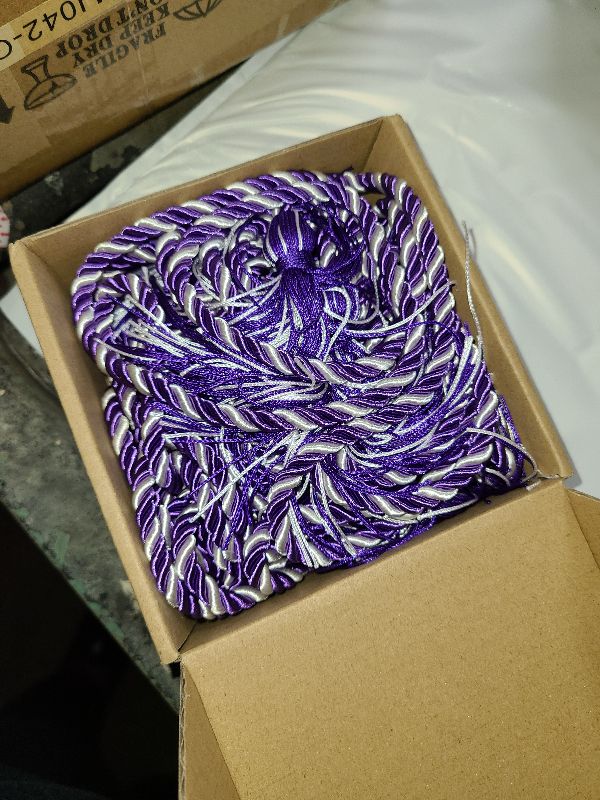 Photo 1 of 6 Pieces Graduation Honor Cords 68" Grad Braided Honor Cord with Tassel Honor Rope Grad Cords for Graduation Students Bachelor Master Doctoral Gown Grad Decor (Purple and White)