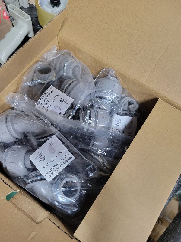 Photo 1 of (1" Conduit Parts 30 Pack) Yariwiz 1 Inch PVC Electrical Conduit Fitting Plastic Liquid Tight Conduit Connector Kit, 10 Pack of Conduit 90 Degree Elbows and 10 Pack of Conduit Straps