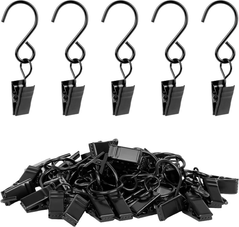 Photo 1 of  S Hook Curtain Clips, 45 Pack 304 Stainless Steel Hanging Party String Lights Christmas Garden Courtyards Decoration, Gutter Wall-Grid Tent Camper Awning Hangers, 2.4 Inch Black 