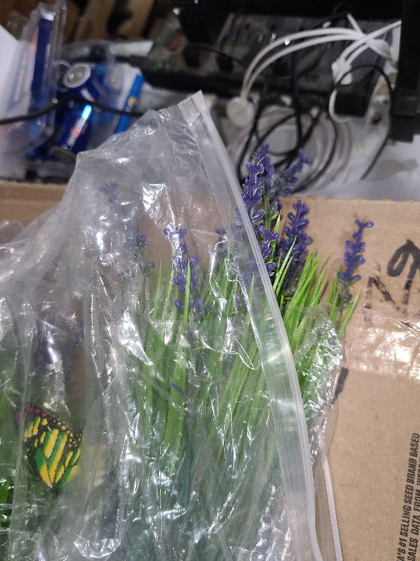 Photo 1 of 12 Bundles Artificial Plants Outdoor Fake Monkey Grass with Flowers for Pot UV Resistant Plant Decor for Window Garden Patio Hanging Planter Pathway Front Porch (Grass with Flowers)