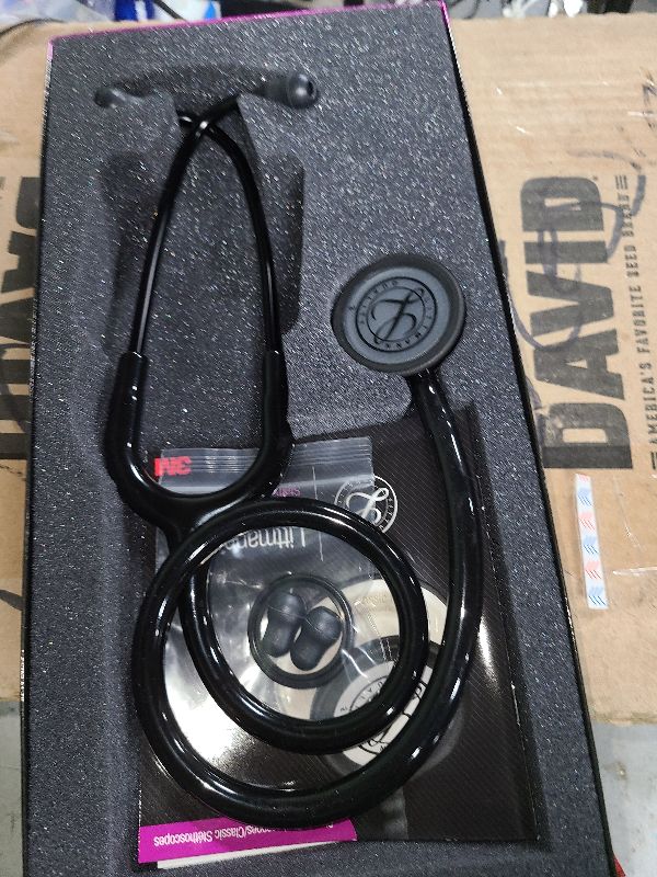 Photo 1 of 3M Littmann Classic III Monitoring Stethoscope, 5803, More Than 2X as Loud, Weighs Less, Stainless Steel Black-Finish Chestpiece, 27' Black Tube, Stem and Headset