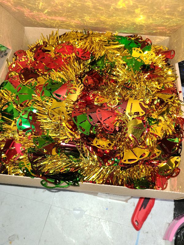 Photo 1 of 5FT Pop Up Christmas Tree, Artificial Pencil Christmas Tree with Lights, Collapsible Tinsel Christmas Tree for Home Office Xmas Decor, Gold
