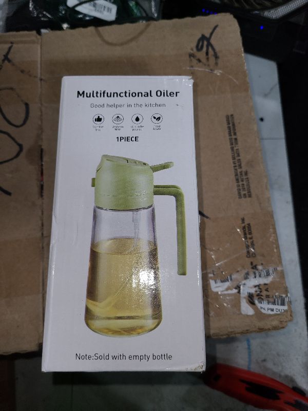 Photo 1 of 2 in 1 Oil Dispenser and Oil Sprayer, 470ml Dispenser Bottle Spray and Pour, Glass Olive Oil Sprayer for Cooking, Food-Grade Oil Spray Bottle Mister Spritzer for BBQ, Air Fryer, Kitchen (Green)