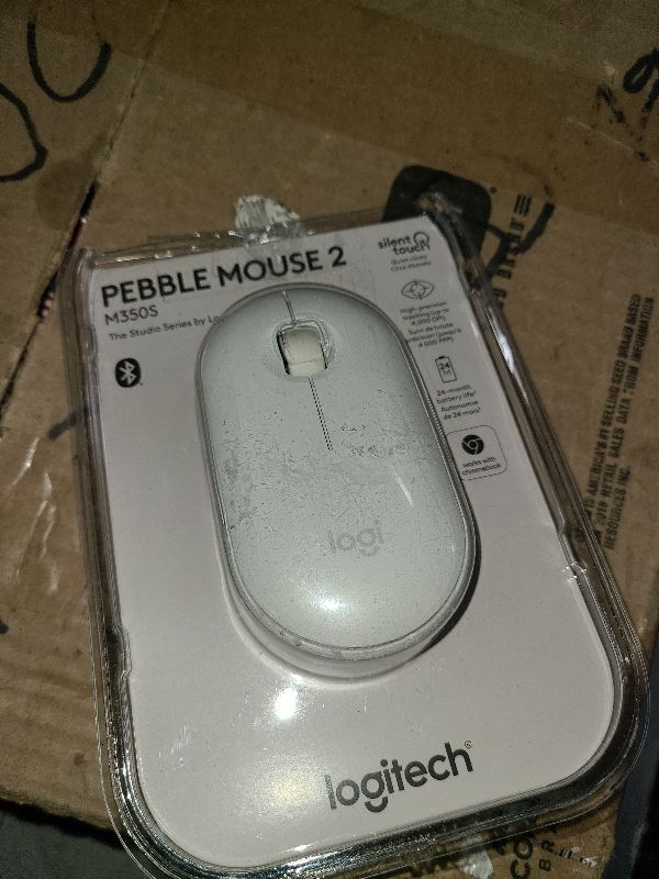 Photo 1 of Logitech Pebble Mouse 2 M350s Slim Bluetooth Wireless Mouse, Portable, Lightweight, Customizable Button, Quiet Clicks, Easy-Switch for Windows, macOS, iPadOS, Android, Chrome OS - Tonal White