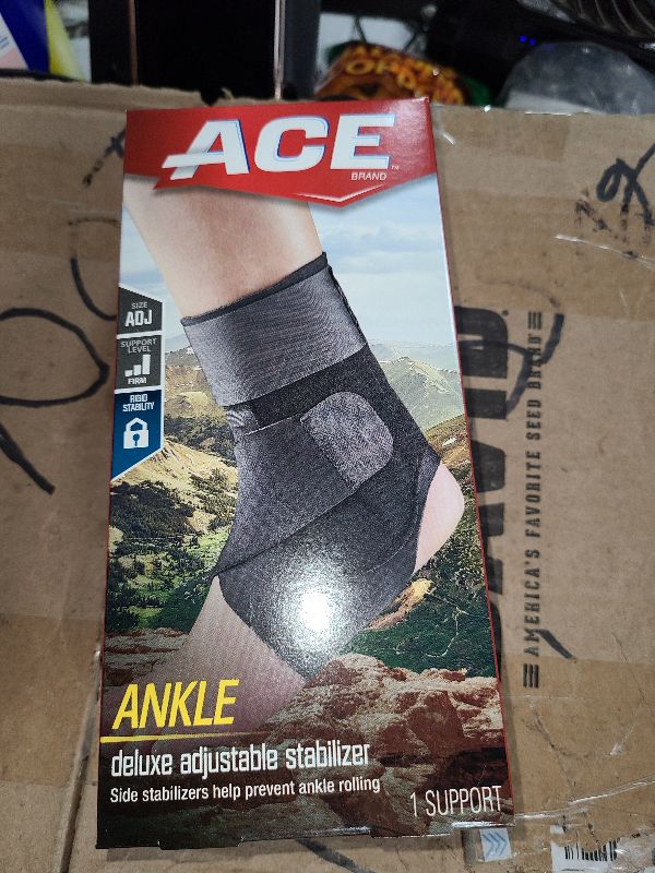 Photo 1 of ACE Deluxe Ankle Stabilizer, Adjustable, Black, 1/Pack