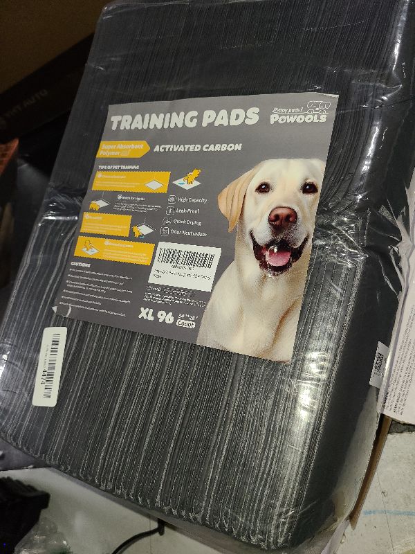 Photo 1 of 96 Packs Powools 34.0"×28.0" Charcoal Puppy Pads, Ultra-Large Carbon Pee Pads for Dogs, Odor-Control Puppy Pads, 6-Layer Dog Training Pads, Ultra-Absorbent & Quick-Dry Black Puppy Pads