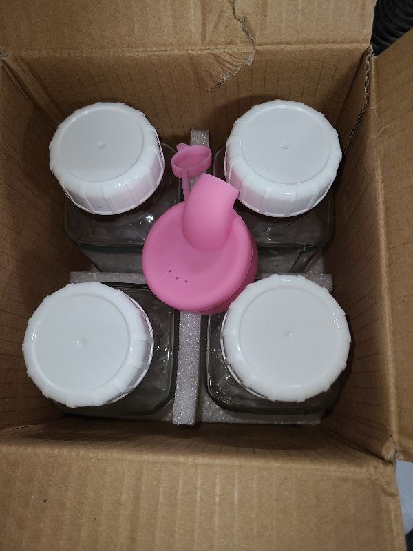 Photo 1 of 4 Pack 16 Oz Square Glass Milk Bottle with A Silicone Dispenser Cap, Glass Juice Bottles with Airtight Screw Lid, Reusable Drinking Bottles with Capacity Marks, Breastmilk Storage Container
