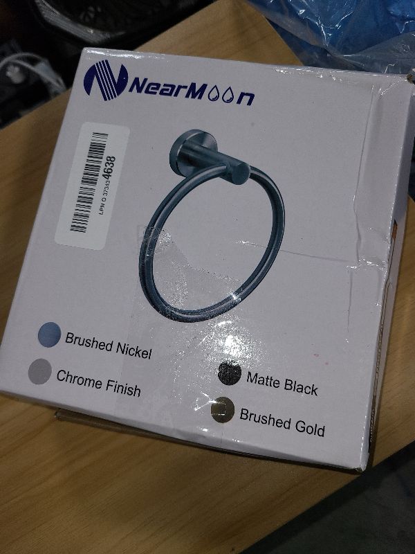 Photo 1 of **HARDWARE IS MISSING**
NearMoon Bath Towel Ring, Bathroom Hardware Accessories-Thicken Stainless Steel Hand Towel Holder for Bathroom, Modern Round Towel Hanger Wall Mounted (Brushed Nickel, 1 Pack)