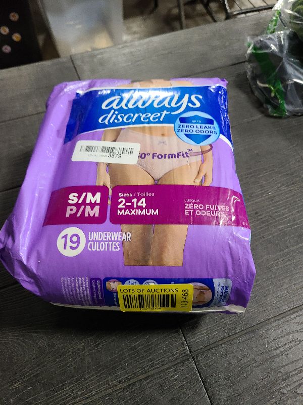 Photo 1 of Always Discreet Adult Incontinence & Postpartum Underwear For Women, Size Small/Medium,White, Maximum Absorbency, Disposable, 19 Count(Pack of 1) (Packaging May Vary)