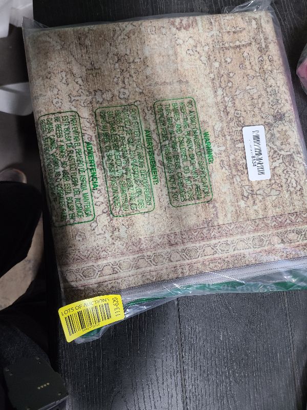 Photo 1 of Bavni Runner Rug 2x7 Machine Washable Vintage Distressed Print Ultra-Thin Chenille Hallway Bedroom Kitchen Entrance Accent Rug, Low Pile Lightweight Non Slip with Gripper, Sage/Charcoal