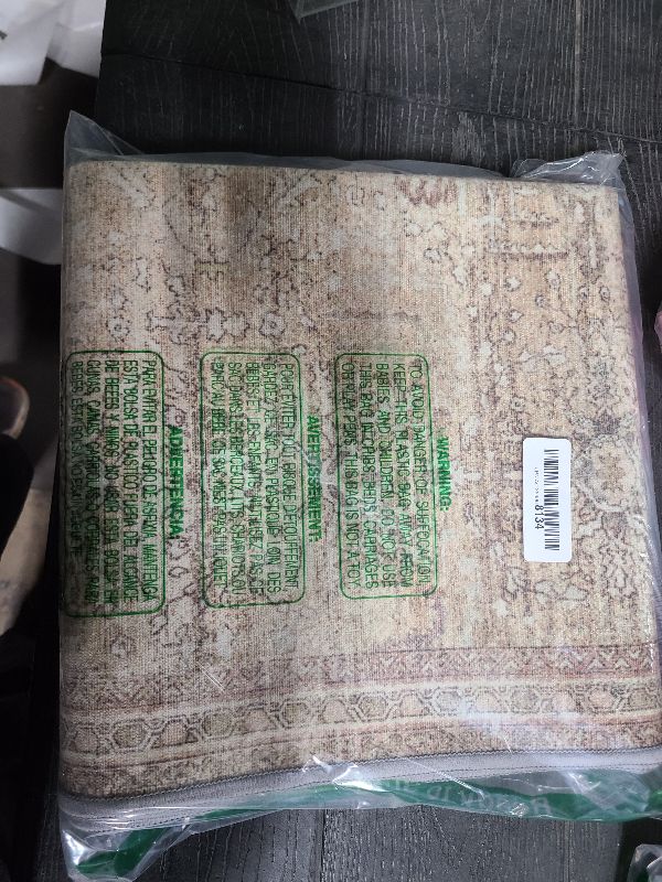 Photo 1 of Bavni Runner Rug 2x7 Machine Washable Vintage Distressed Print Ultra-Thin Chenille Hallway Bedroom Kitchen Entrance Accent Rug, Low Pile Lightweight Non Slip with Gripper, Sage/Charcoal