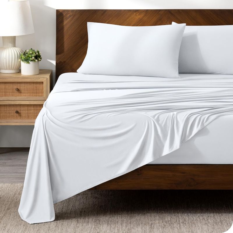 Photo 1 of Bare Home Premium Microfiber Stretch Sheet Set, 4 Way Stretchy Bed Sheets (Queen, White) 