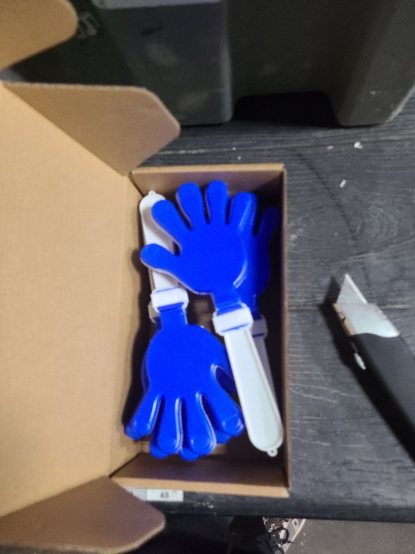 Photo 1 of Syhood 6 Pcs Hand Clappers 7.5 Inch Noise Makers Party Favors Plastic Clapper Sporting Events Cheers for Football Basketball Birthday Decorations Gift Supplies(Blue and White)