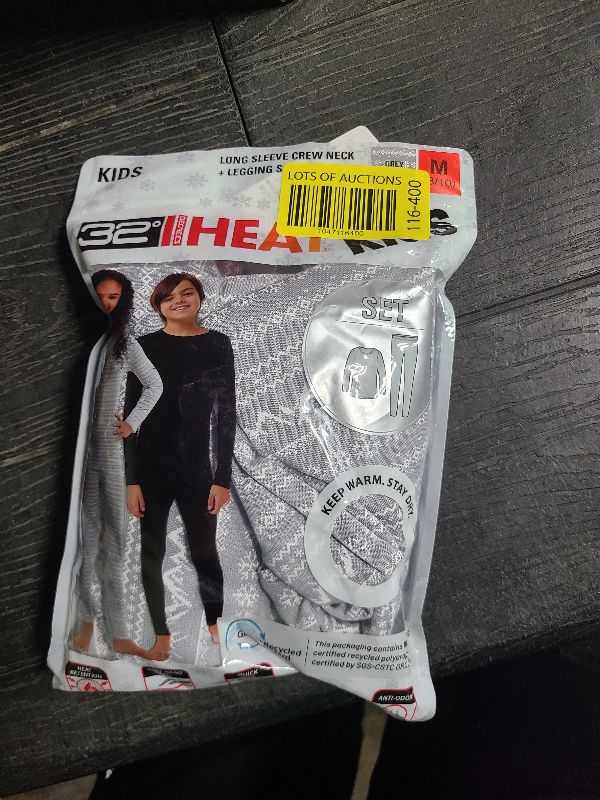 Photo 1 of 32 Degrees Heat Kids Baselayer Long Sleeve Crew Neck & Legging Set (Grey Mountain, Medium)