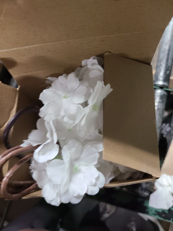 Photo 1 of 6 Pcs Artificial Spring Cherry Blossoms in Cream Silk Cherry Blossom Branches 43 Inch Long Stem Faux Cherry Blossom Tree Stems White Bouquet Bulk Flowers Vase Arrangements for Wedding Home Decor