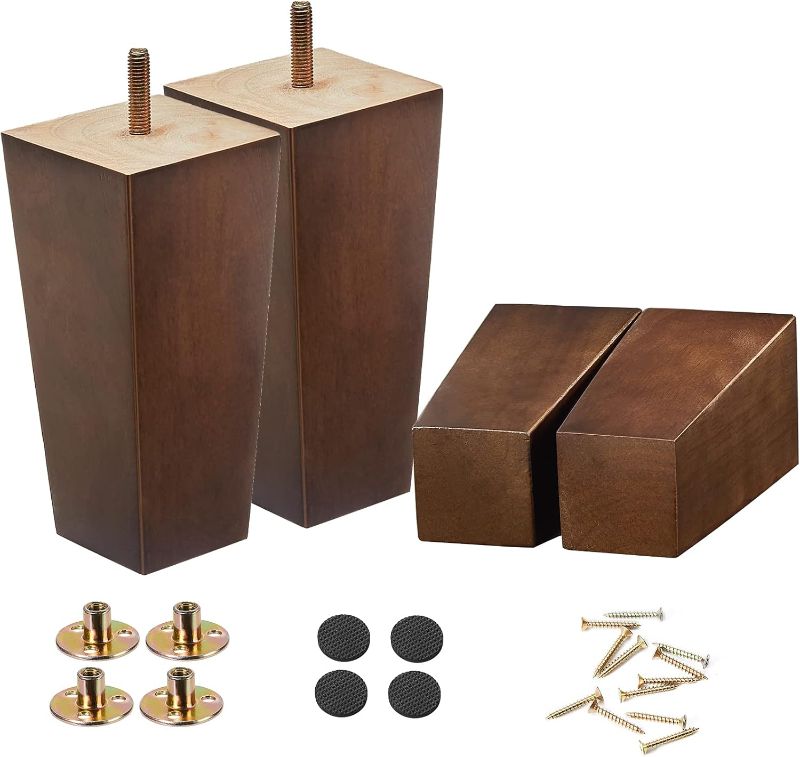Photo 1 of  Wood Furniture Legs - 6 inch Sofa Legs Pack of 4 Square Brown Couch Legs, Mid Century Chair Feet, Sofa Replacement Parts, for Dresser, Sideboard, Recliner, Coffee Table 