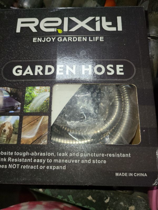 Photo 1 of 25FT Metal Garden Hose - Stainless Steel, Heavy Duty, Flexible & Lightweight, Never Kink and Tangle, with 10-Function Nozzle, Pressure Resistant for Outdoor Use (Grey)