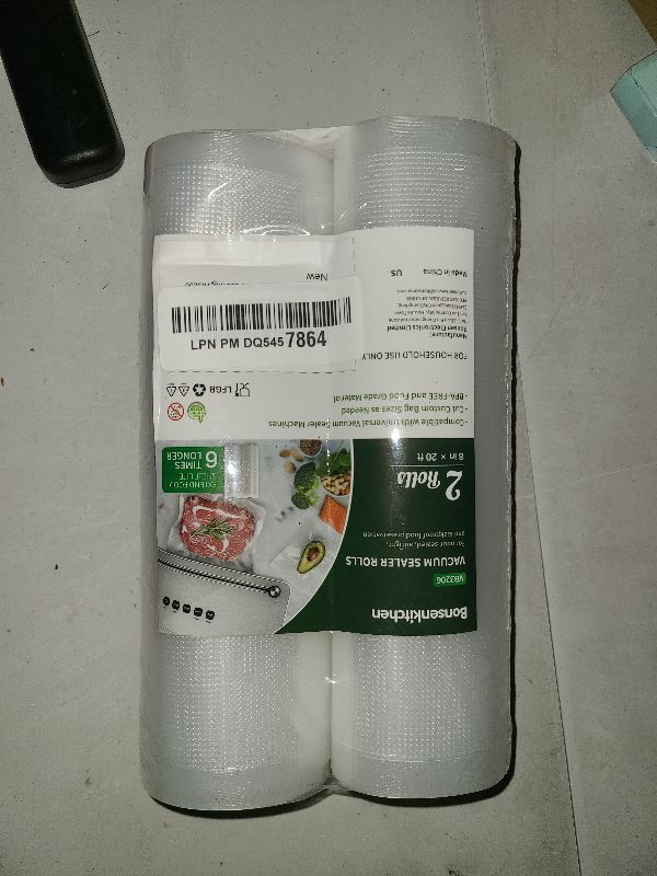 Photo 1 of Bonsenkitchen Vacuum Food Sealer Rolls Bags, 2 Packs 8 in x 20 ft, BPA Free, Durable Commercial Customized Size Bags for Storage and Sous Vide Cooking,VB3206