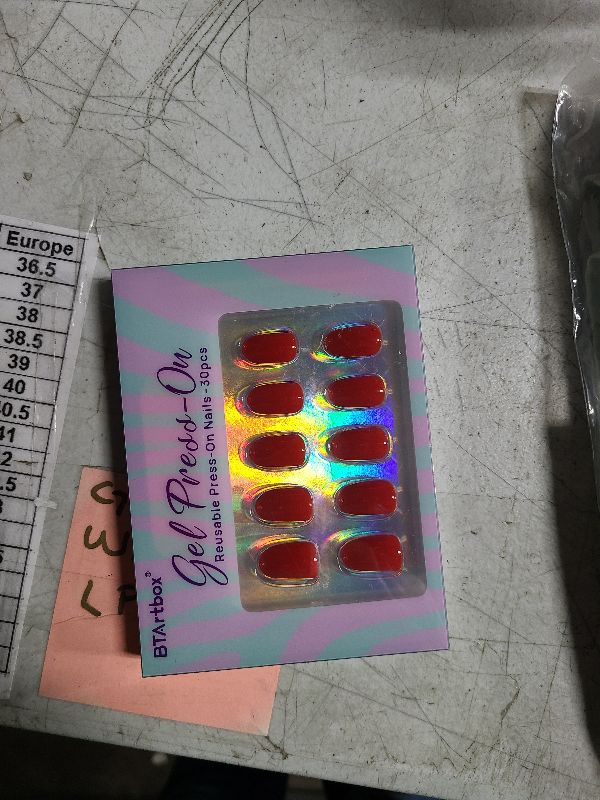 Photo 1 of BTArtbox Press On Nails Short - Red Press on Nails, Short Oval Fake Nails with Nail Glue, Natural Reusable Glue On Nails in 16 Sizes Soft Gel Nail Kit, Mulled Wine