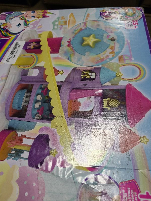 Photo 1 of Polly Pocket Playset, Rainbow Funland Theme Park with 2 Unicorns, Polly & Shani Micro Dolls, 25 Surprise Accessories