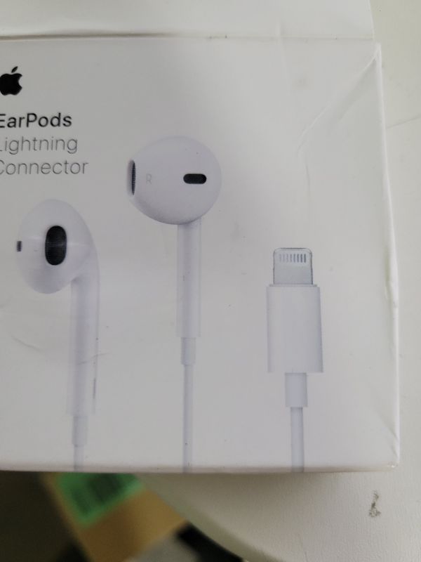 Photo 1 of Apple EarPods Headphones with Lightning Connector, Wired Ear Buds for iPhone with Built-in Remote to Control Music, Phone Calls, and Volume
