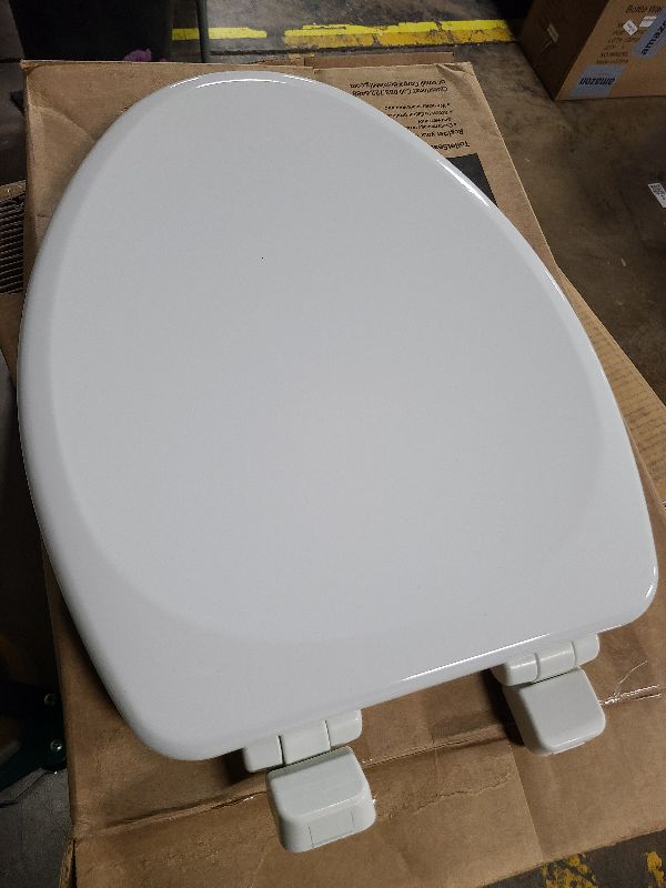Photo 1 of Mayfair by Bemis Lannon Slow Close Elongated White Enameled Wood Toilet Seat