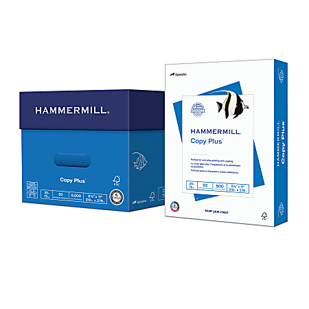 Photo 1 of Hammermill® Copy Plus® Copy Paper, 10 Reams, White, Letter (8.5" x 11"), 5000 Sheets Per Case, 20 Lb, 92 Brightness, FSC® Certified