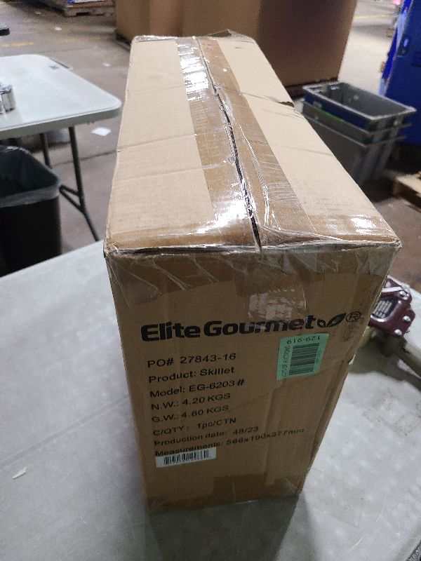 Photo 1 of Elite Gourmet EG-6203# Extra Deep 16"x13"x3.2" (10.5Qt.) Scratch Resistant, Easy Pour Spout Dishwasher Safe, Non-stick Electric Skillet with Glass Vented Lid, Adjustable Temperature, Black