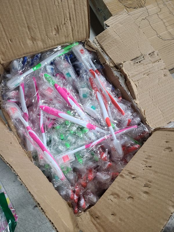 Photo 1 of 240 Pack Bulk Toothbrushes w/Cover Caps, Individually Wrapped Disposable Travel Toothbrush, Value Size, Long Lasting 3+ Months, Med-Soft Manual Teeth Brush Bristles, 4 Colors (Red Green Blue Pink)