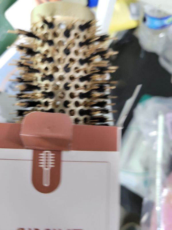 Photo 1 of AIMIKE Round Brush, 1.3 Inch Barrel, Nano Thermal Ceramic & Ionic Tech, Boar Bristles, for Blow Drying, Styling, Curling and Shine, Gold + 4 Clips
