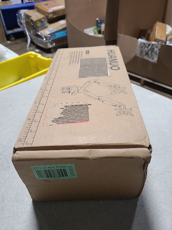 Photo 1 of HUANUO Dual Monitor Stand - Full Adjustable Monitor Desk Mount Swivel Vesa Bracket with C Clamp, Grommet Mounting Base for 13 to 32 Inch Computer Screens - Each Arm Holds 4.4 to 19.8lbs