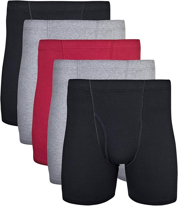 Photo 1 of **MISSING ONE BLACK BRIEF AND HAS A XL NAVY BLUE INSTEAD**
Gildan Men's Underwear Covered Waistband Boxer Briefs, Multipack Color: Black/Garnet/Graphite (5-pack) Size: Medium