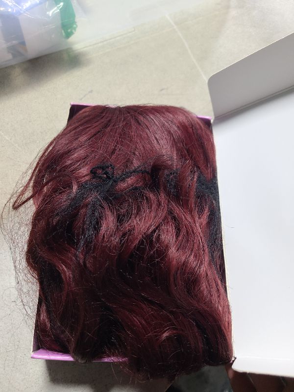 Photo 1 of AISI HAIR Curly Bob Wig with Bangs Short Wavy Wine Red Color Wigs for Women Bob Style Synthetic Heat Resistant Bob Wigs