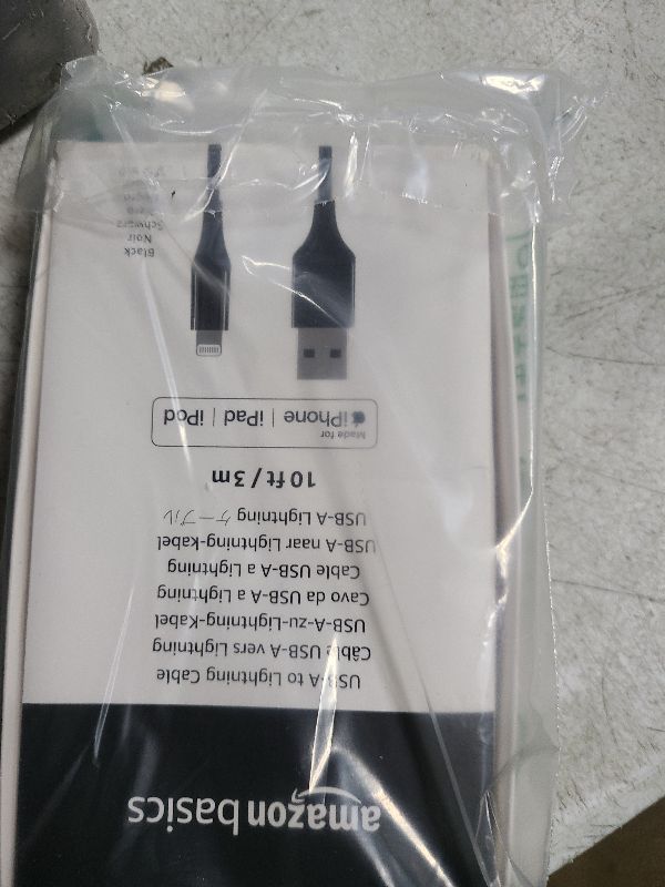 Photo 1 of Amazon Basics USB-A to Lightning ABS Charger Cable (10 feet), MFi Certified for Apple iPhone 14 13 12 11 X Xs Pro, Pro Max, Plus, iPad, 10,000 Bend Lifespan, Black