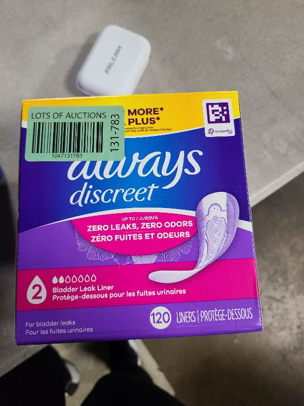 Photo 1 of Always Discreet Adult Incontinence & Postpartum Liners for Women, Size 2, Very Light Absorbency, Regular Length, 120 Count (Packaging May Vary)