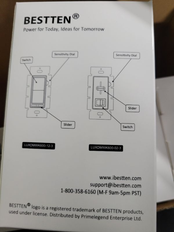 Photo 1 of BESTTEN 10 Pack Dimmer Light Switch, for LED Dimmable Lamp, CFL, Incandescent, Halogen Bulb, Single Pole or 3-Way LED Slide Dimmer Switches, Screwless Wall Plate Included, UL Listed, White (Missing two)