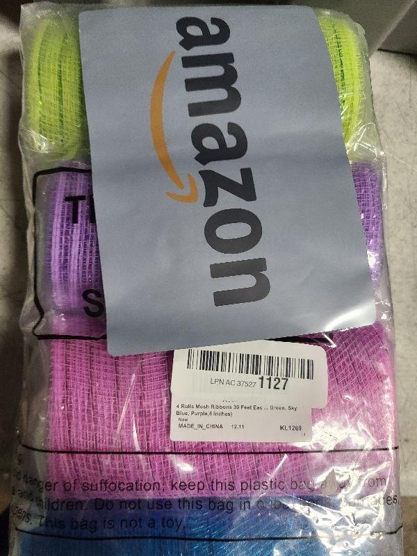 Photo 1 of 4 Rolls Mesh Ribbons 30 Feet Each Roll Metallic Foil Mesh Ribbon for Home Door Wreath Decoration DIY Crafts Making Supplies(Pink, Grass Green, Sky Blue, Purple,6 Inches)