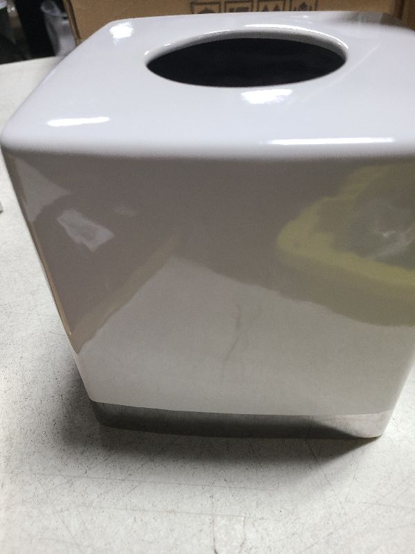 Photo 1 of Motifeur Bathroom Accessories - Ceramic Tissue Holder, Decorative Square Tissue Cover Box (White and Silver)