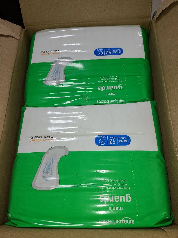 Photo 1 of Amazon Basics Men's Incontinence Guards, Maximum Absorbency, 104 Count, (2 Packs of 52)