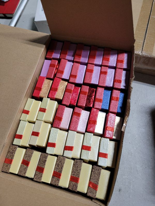 Photo 1 of 72 Pcs Ring Gift Box 1.6 x 1.6 x 1.1 Inch Hard Cardboard Jewelry Boxes with Ribbon Bow Small Ring Box Gift Cases for Earring (Vibrant Color)