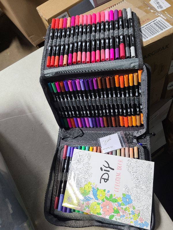 Photo 1 of 120 Colors Duo Tip Brush Markers Art Pen Set,LANRENWENG Fine Brush Tip Colored Pens Set with Canvas Bag,Markers for Adult Coloring Books Drawing Sketching Note taking Lettering Calligraphy