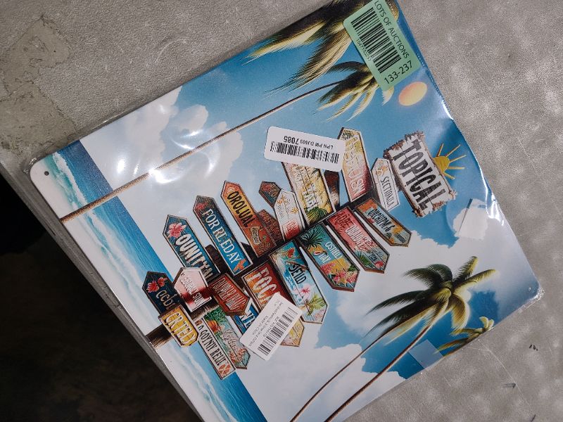 Photo 1 of Beachfront Paradise Directions Sign Colorful Tropical Destination Signpost Metal Tin Sign Lively Wall Art For Coastal & Beach House Decor 12x12inch