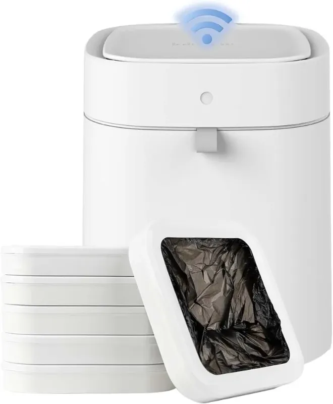 Photo 1 of Automatic Bathroom Trash Can Touchless, 3.5 Gal Self-Sealing and Self-Changing Smart Trash Can, Rechargeable Motion Sensor Trash Bin with Lid for Bedroom Office, Come with 6+1 Refill Rings
