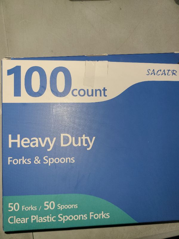 Photo 1 of 100 Count Plastic Silverware Heavy Duty -50 Forks, 50 Spoons, BPA-Free, Heat Resistant, Disposable Plastic Utensils Set, Plastic Cutlery Set, Plasticware Suitable for Party Everyday Use