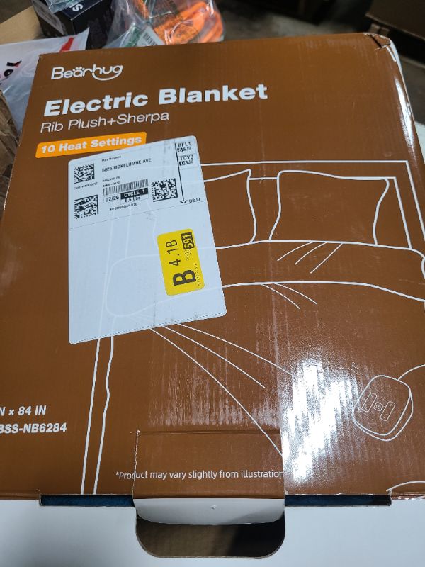 Photo 1 of Bearhug Electric Heated Blanket, 62"x84" Ribbed Flannel & Sherpa Fast Heating Blanket, 10 Heating Levels & 1-12H Auto Off, Over-Heat Protect, ETL, Machine Washable
