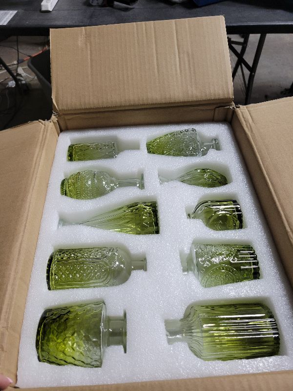 Photo 1 of 20 Pcs Glass Bud Vase Set Vintage Small Vases for Flowers in Bulk Cute Glass for Centerpieces Rustic Decorative for Wedding Table Home Christmas Decoration (Green)