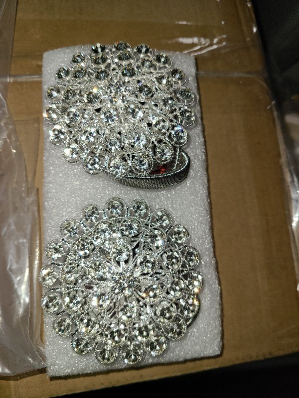 Photo 1 of Magnetic Tiebacks for Curtains, 2 Pack Sparkling Crystal Flower Curtain Tiebacks Curtain Buckle Clips with High-Elastic Spring Wire for Home Office Decoration (White)