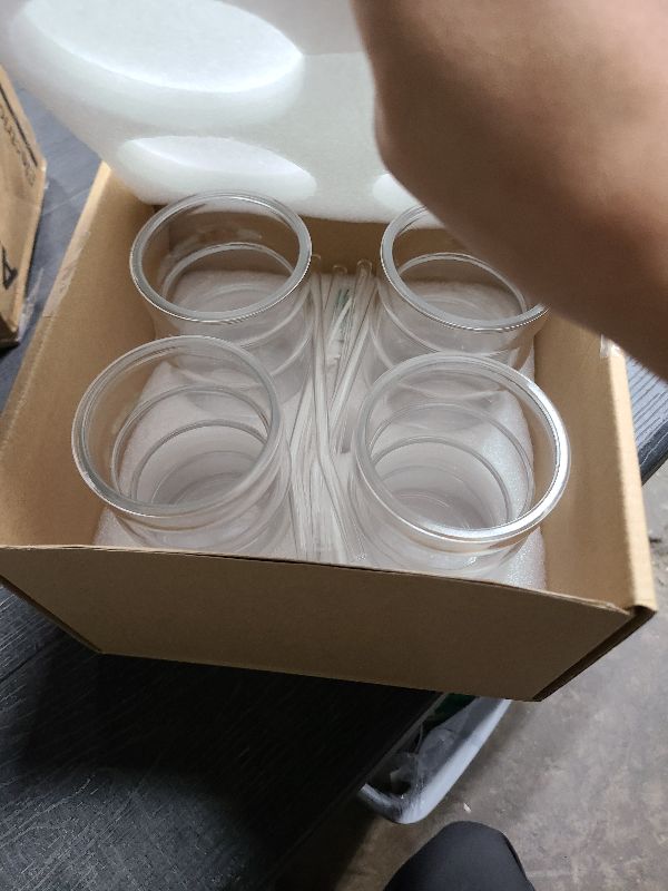Photo 1 of Ework4U 4 Pcs Iced Coffee Glasses with Glass Straws 14oz Thick Drinking Glass Cup Set,Iced Latte Glasses,Cocktail Glasses,Beer Glasses,Ideal for Water,Soda,Tea,Gift - with Cleaning Brushe