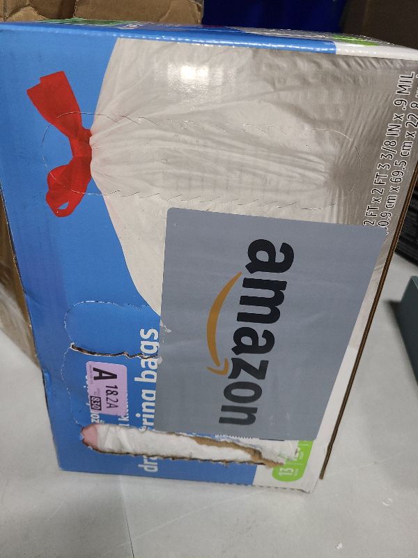 Photo 1 of Amazon Basics 13 Gallon Flextra Strength Tall Kitchen Drawstring Trash Bags, Clean Fresh Scnet, Tear Resistant, 10% Post Consumer Recycled, 90 Count