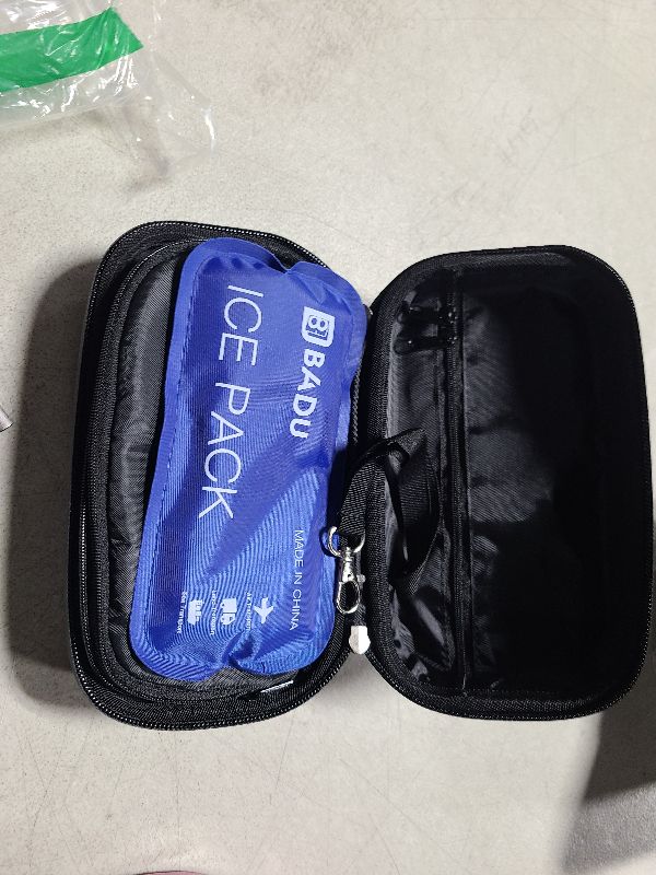Photo 1 of 24-Hour Insulin Cooler Travel Case TSA Approved Medication Diabetic Cooler for Daily Life Trip with Thermometer Temperature Display Refrigerated Medicine Organizer Bag Includes 2 Ice Packs(Blue)